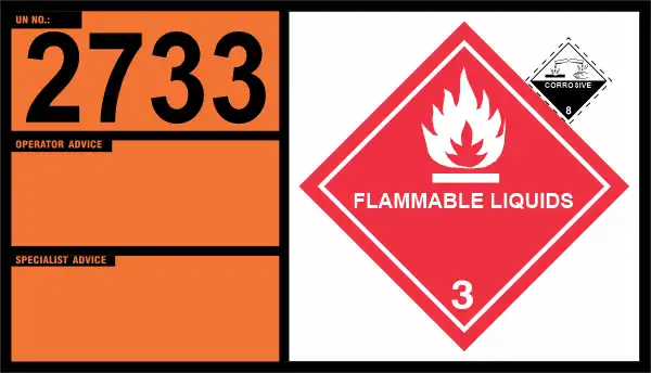 UN 2733 – Amines, Flammable, Corrosive, N.O.S. or Polyamines, Flammable, Corrosive, N.O.S. (Class 3, 8)