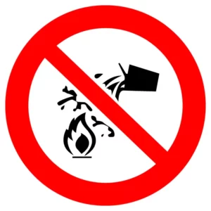 Water prohibited as extinguishing agent